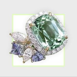 GREEN SAPPHIRE TANZANITE DIAMOND ENGAGEMENT RING 6,,8,9,10